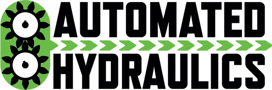 Automated Hydraulics logo with green and black geared design